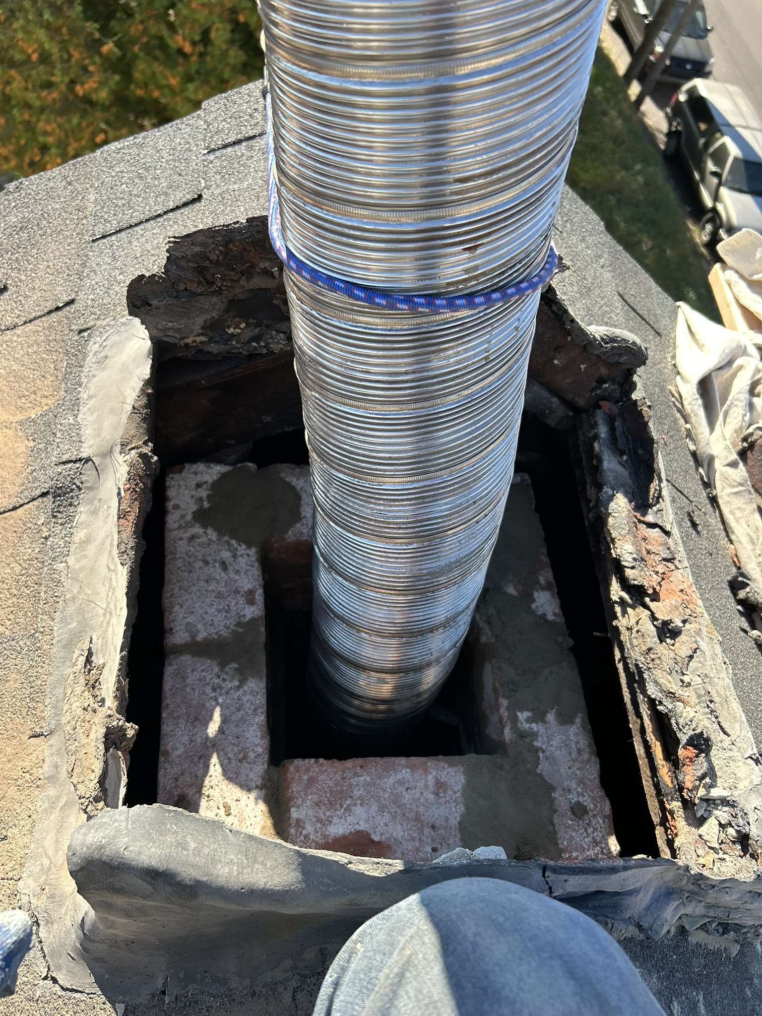 Chimney repair in progress