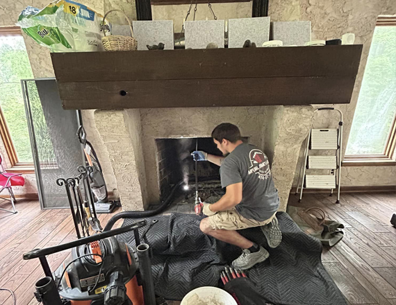 Chimney sweeping in progress